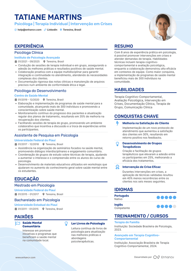 exemplo de currículo de Psicologo Curriculo