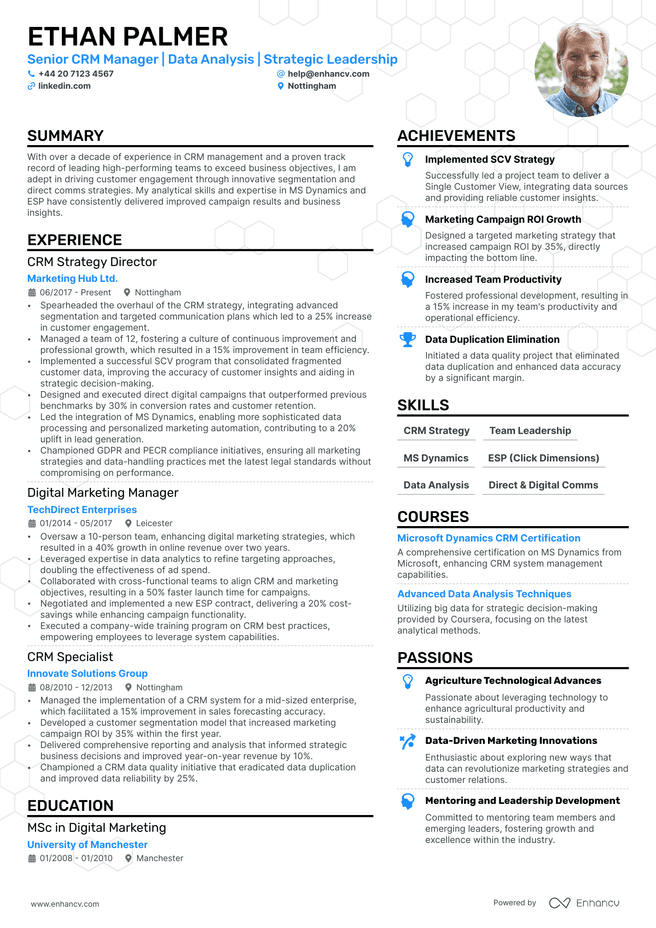CRM Manager CV example