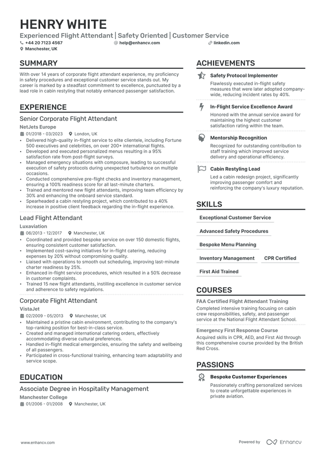 Flight Attendant CV example