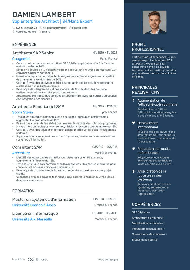exemple de CV pour Architecte d Entreprise