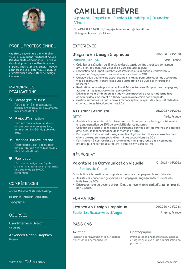 exemple de CV pour Etudiant en Design Graphique