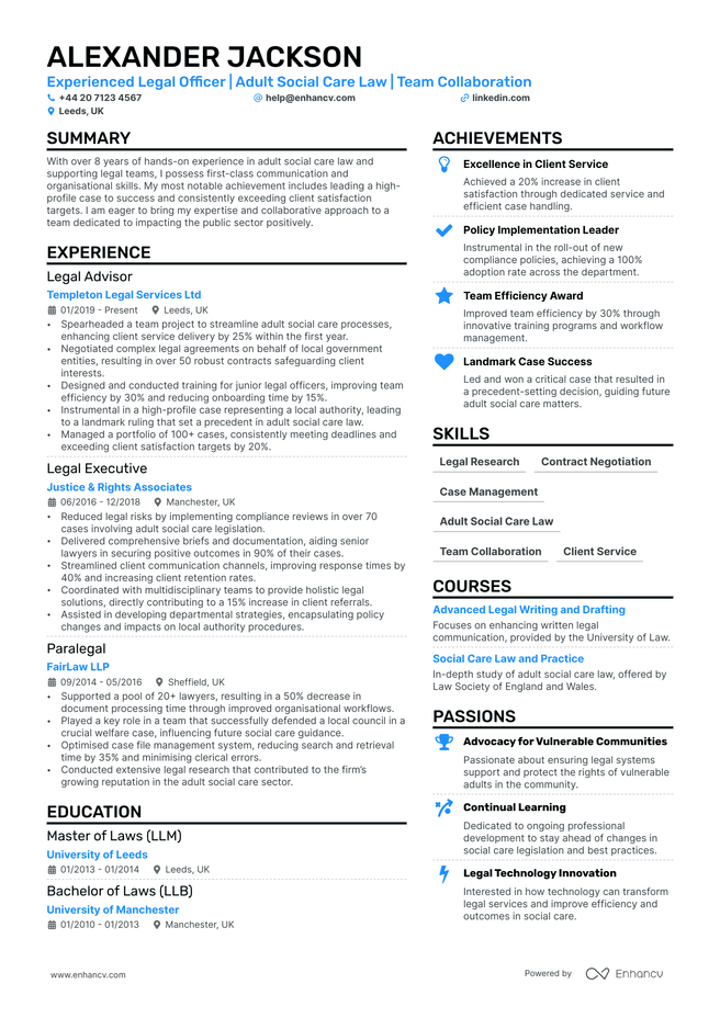 Legal CV example