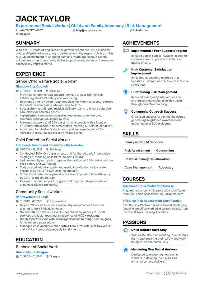 Social Worker CV example