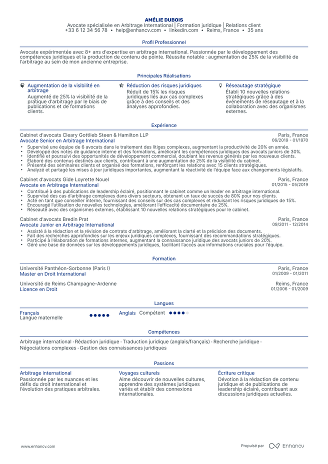 exemple de CV pour Avocat