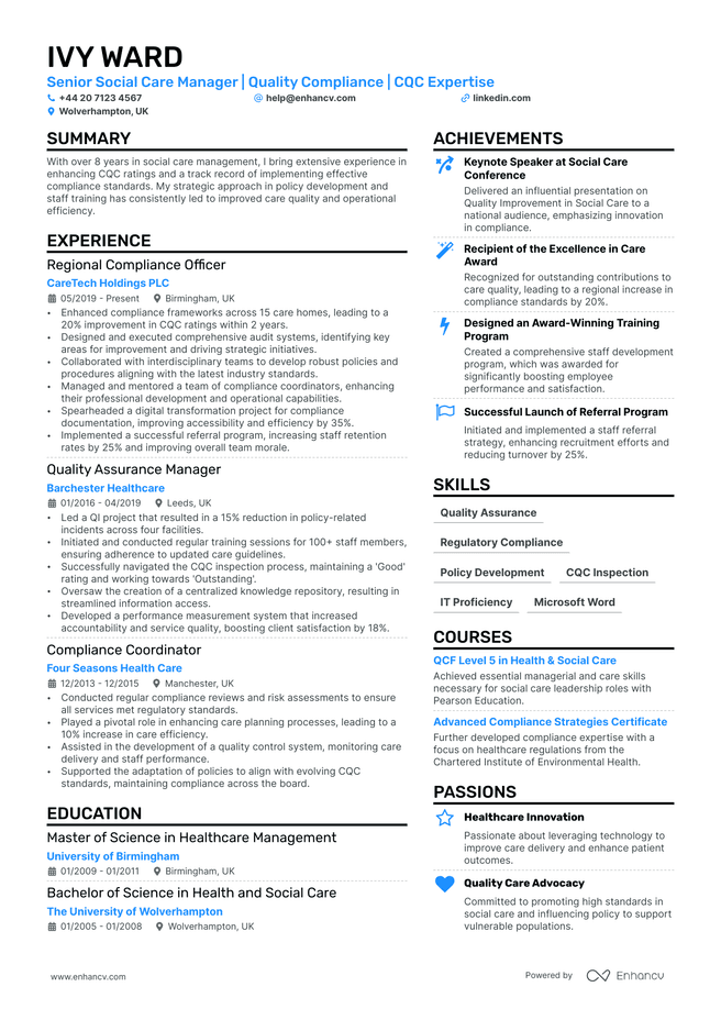 Compliance Manager CV example
