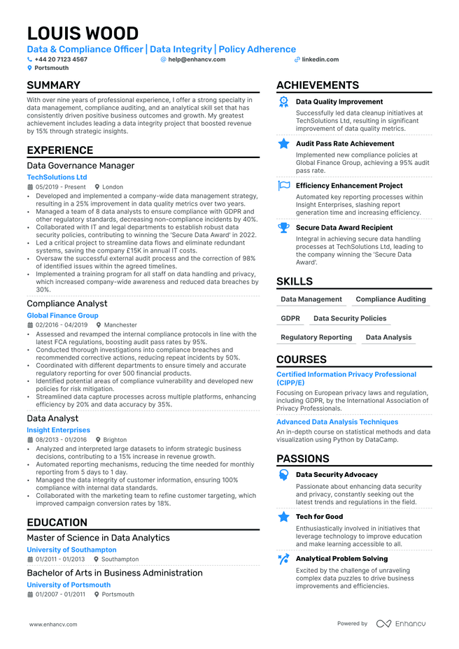 Compliance Officer CV example
