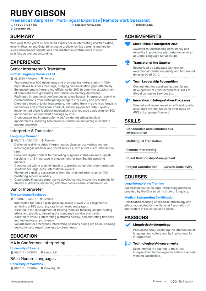 Translator CV example