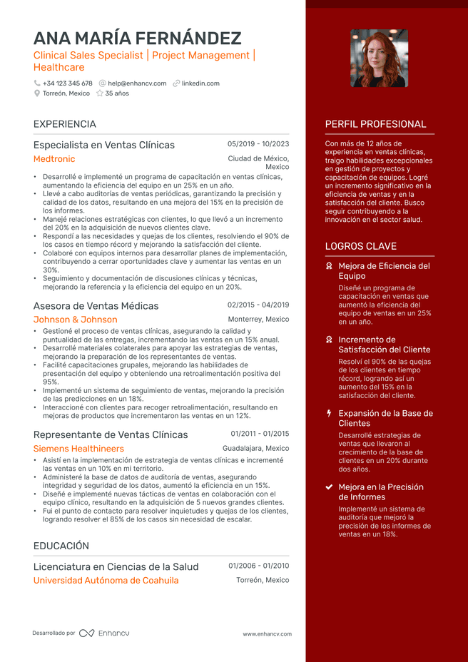 ejemplo de CV de Especialista de Ventas