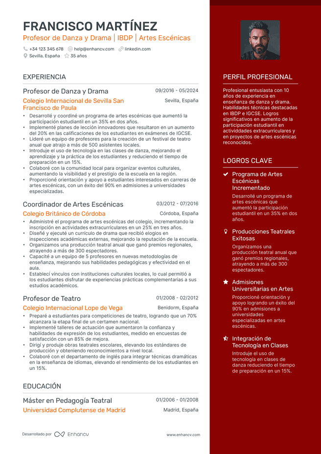 ejemplo de CV de Maestro de Danza