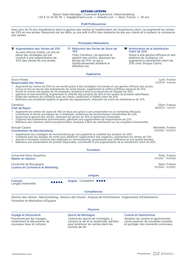 exemple de CV pour Responsable Commercial