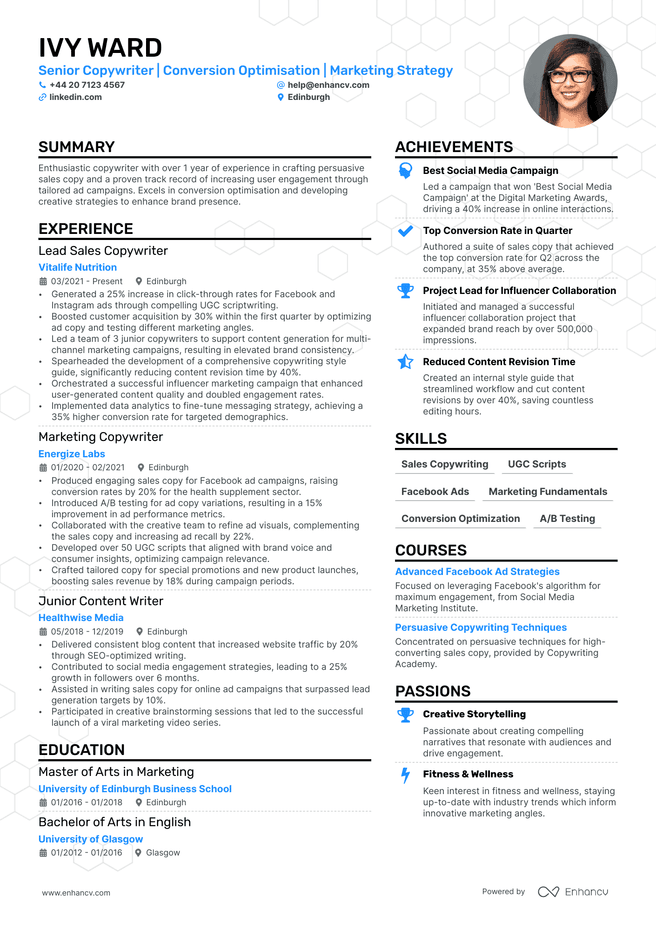 Copywriter CV example