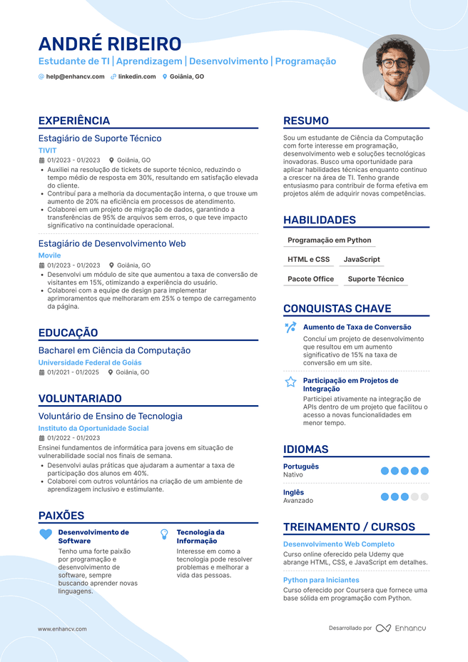 exemplo de currículo de TI