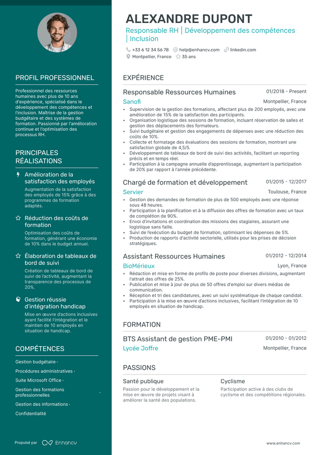 exemple de CV pour Assistant Administratif RH