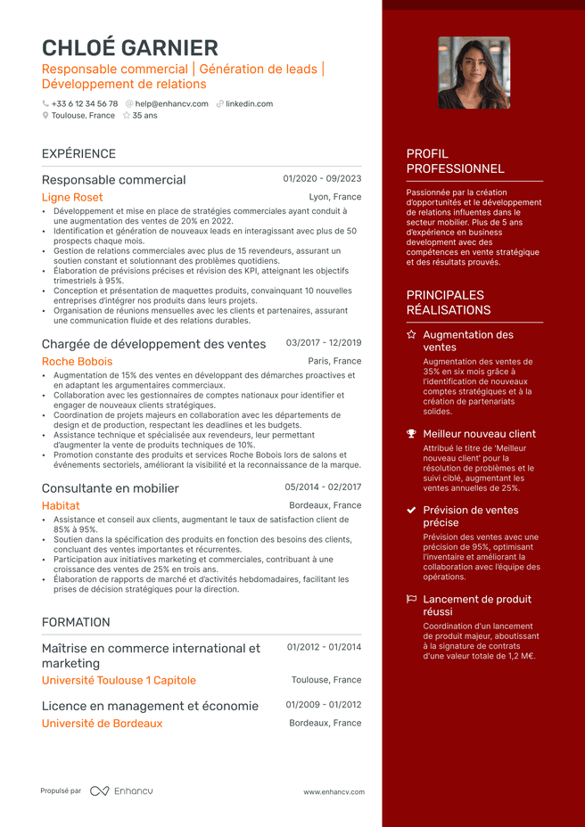 exemple de CV pour Manager des Ventes