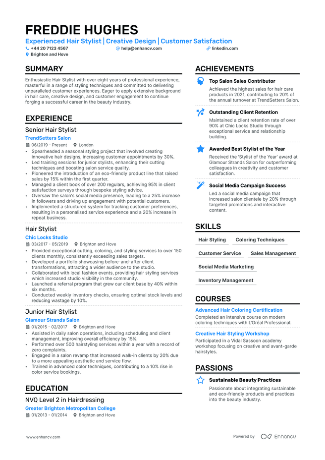 Hair Stylist CV example