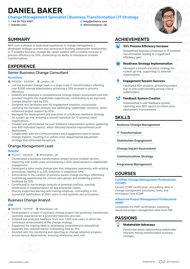 Change Management CV example