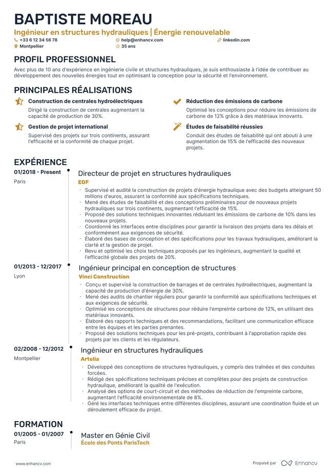 exemple de CV pour Ingenieur en Genie Civil