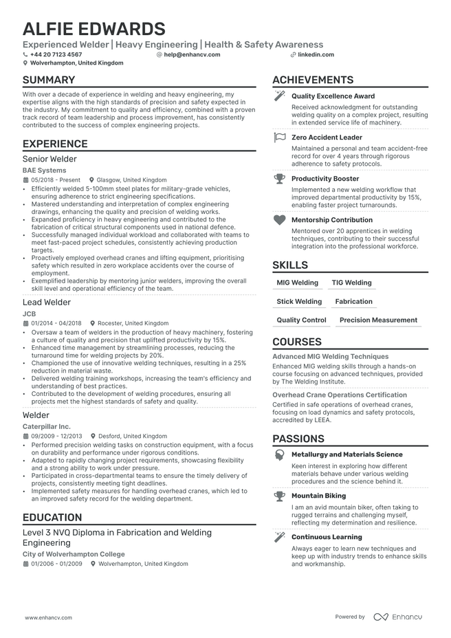 Welder CV example
