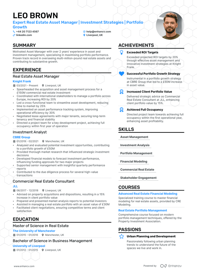 Private Equity CV example