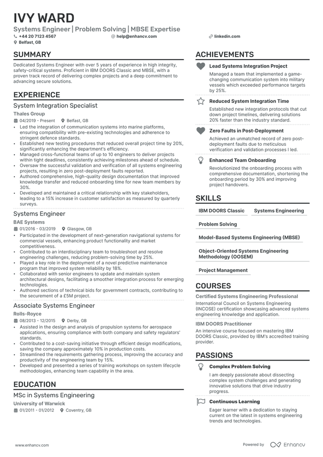 Systems Engineer CV example