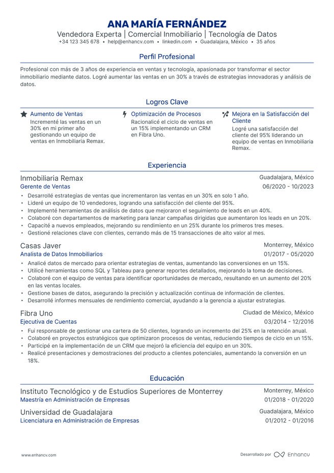 ejemplo de CV de Ejecutivo de Desarrollo de Negocios