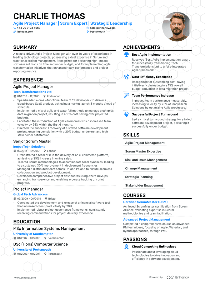 Agile Project Manager CV example