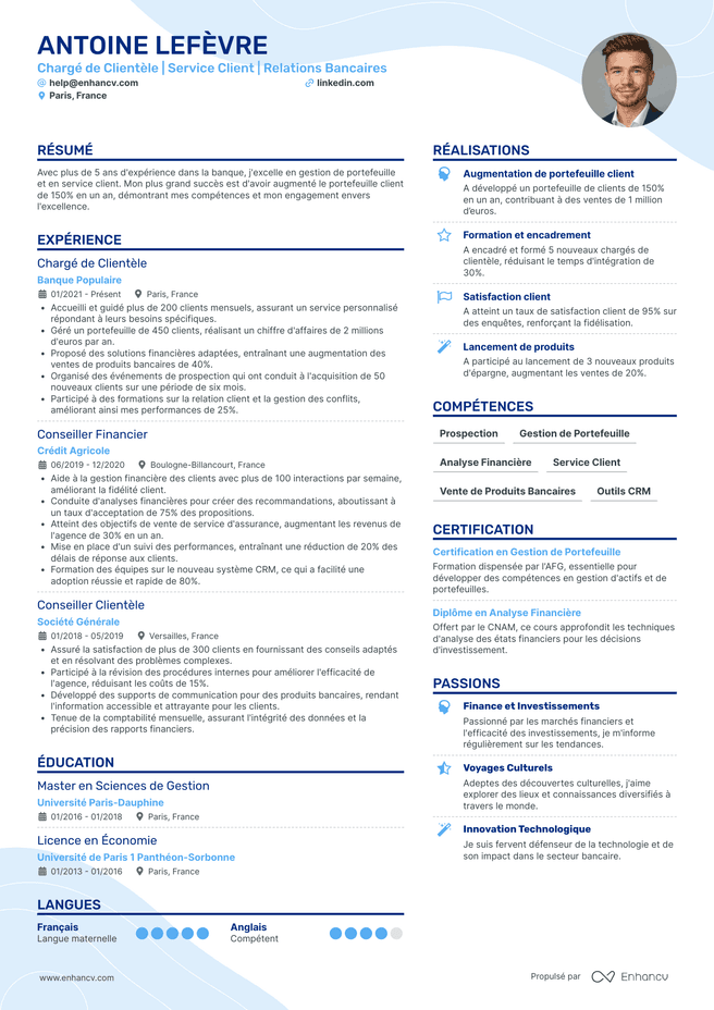 exemple de CV pour Banque