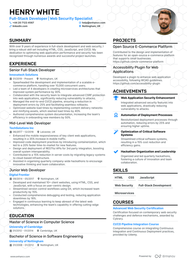 Junior Web Developer CV example