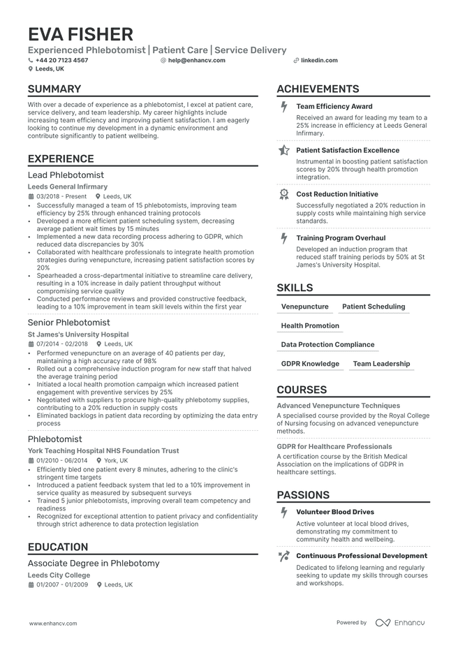 Phlebotomist CV example