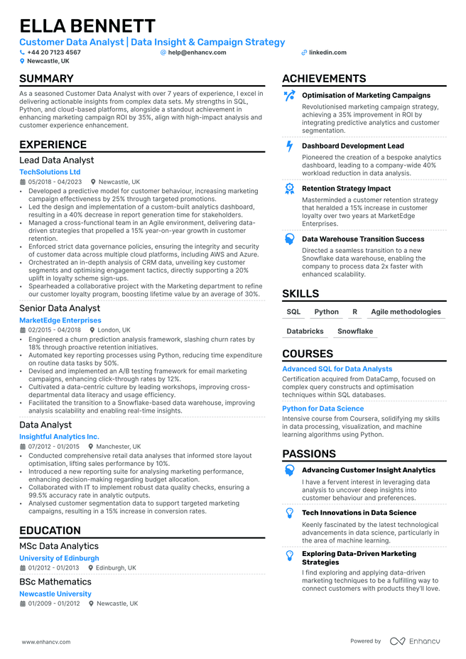 Data Analyst CV example
