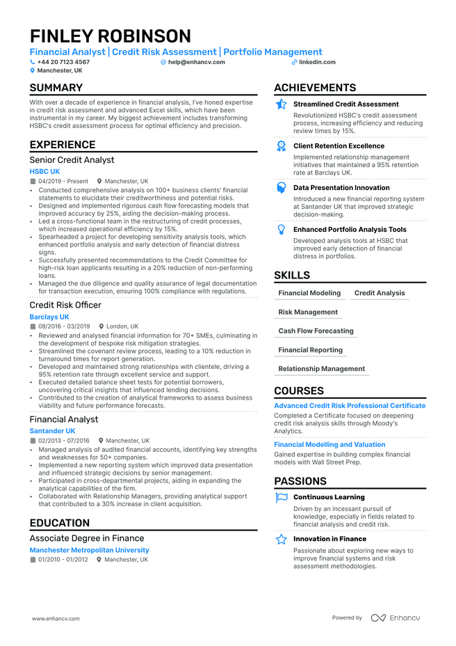Credit Analyst CV example