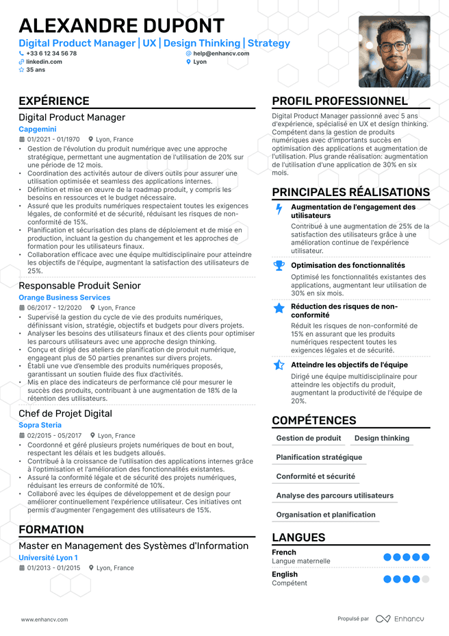 exemple de CV pour Chef de Produit Digital