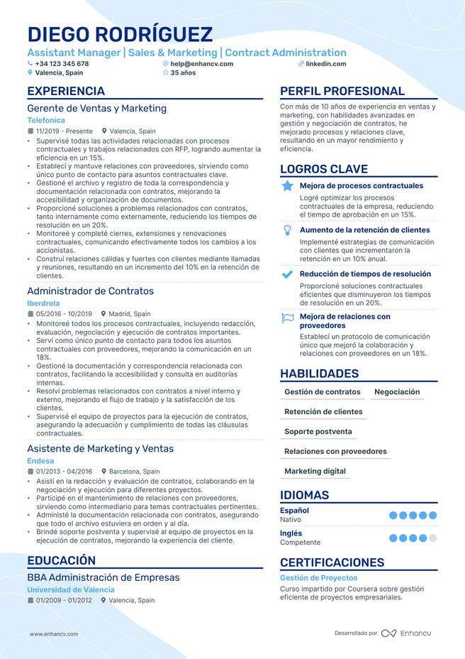 ejemplo de CV de Asistente de Marketing