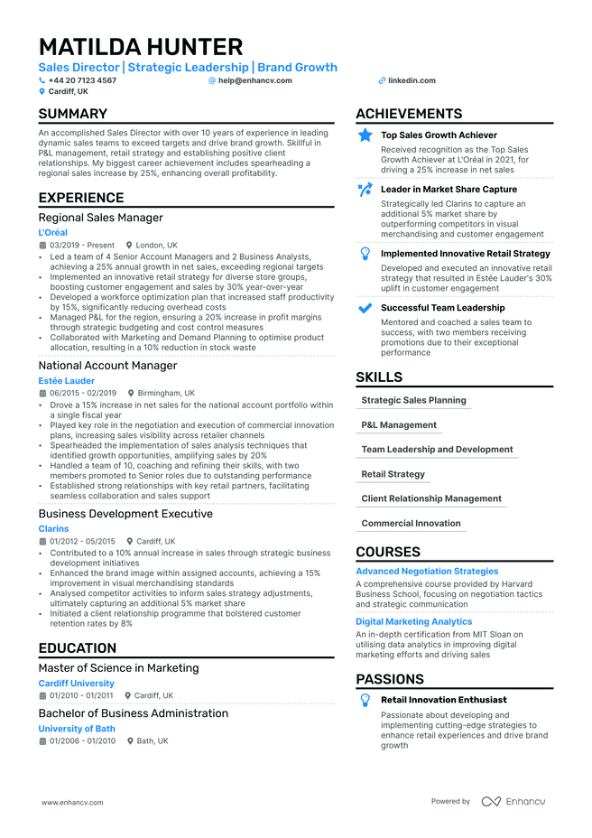 Sales Director CV example