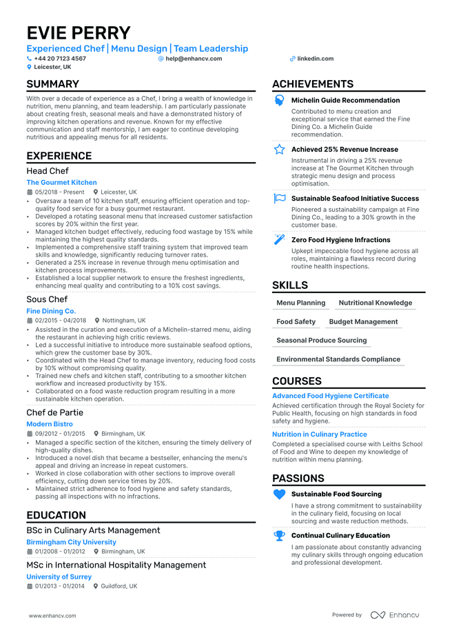 Chef CV example