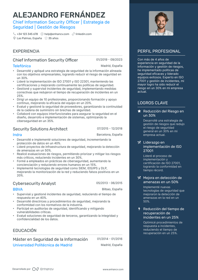 ejemplo de CV de Jefe de Informatica