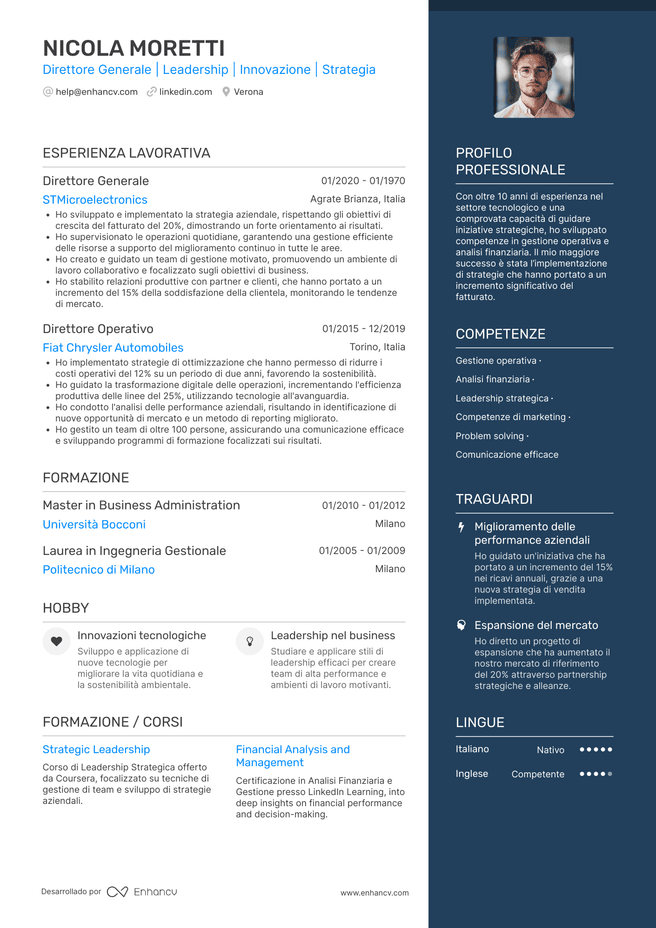 esempio di CV da Direttore Generale