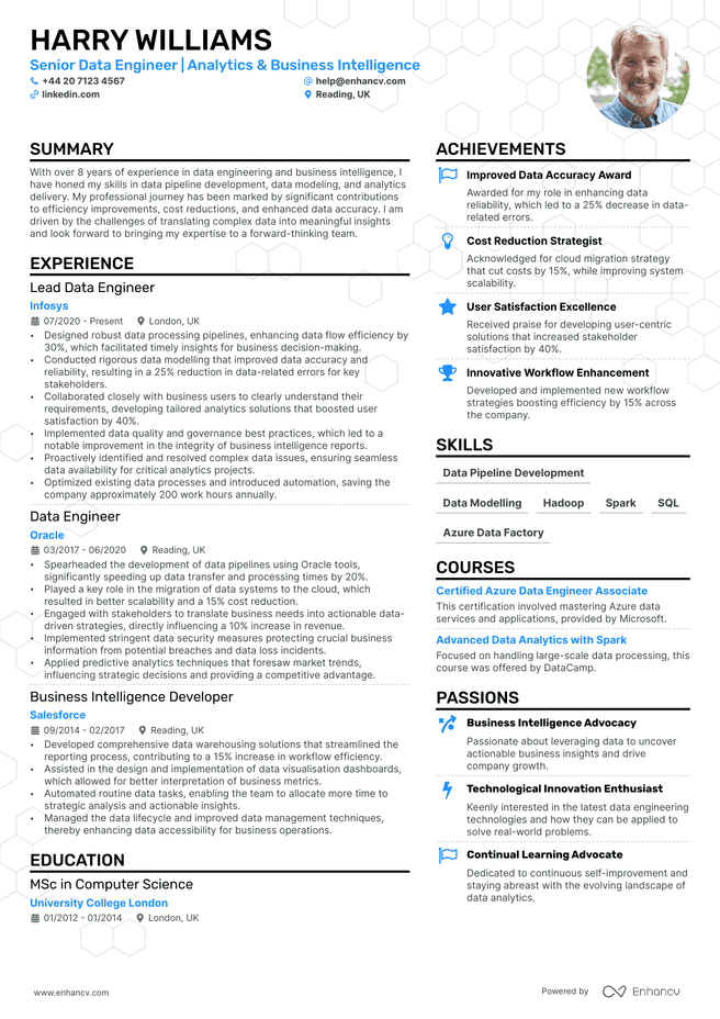 Data Engineer CV example