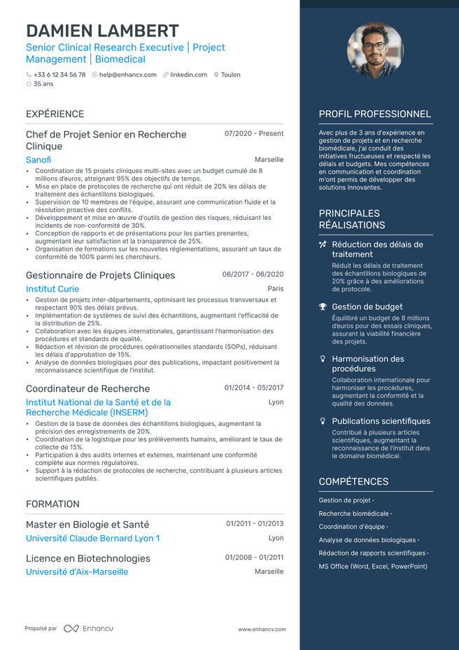 exemple de CV pour Chef de Projet Infrastructure