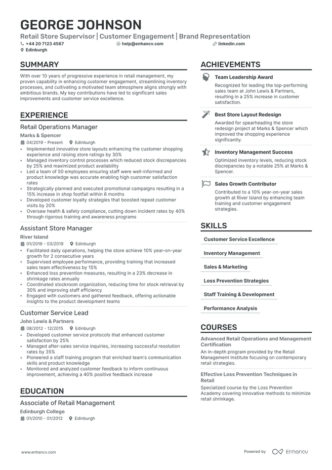 Sales Assistant CV example