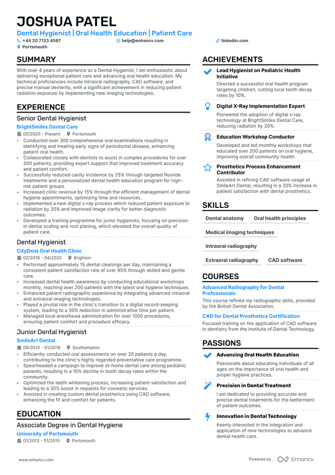 Dental Hygienist CV example