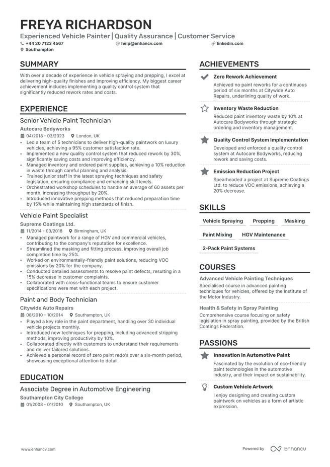 Painter CV example