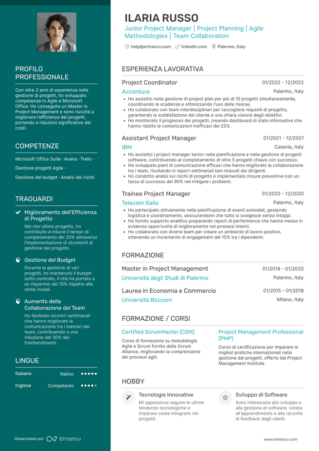 esempio di CV da Project Manager Cv