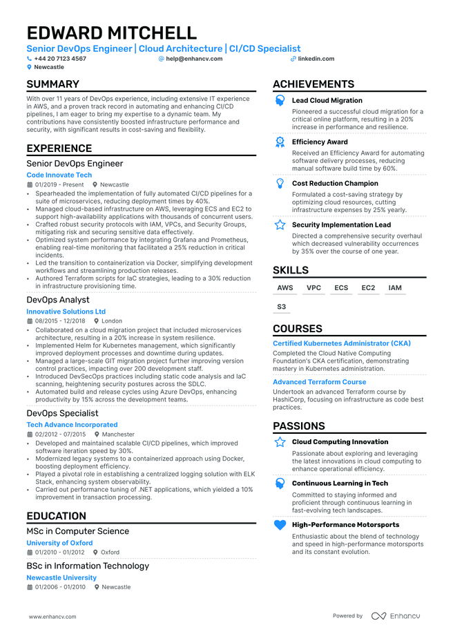 Devops CV example