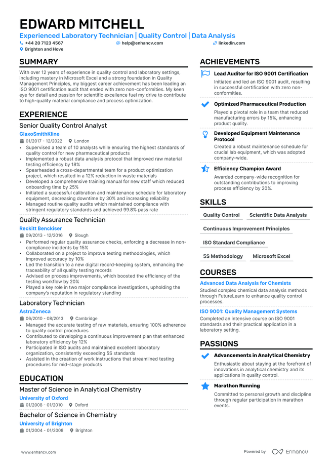Lab Technician CV example