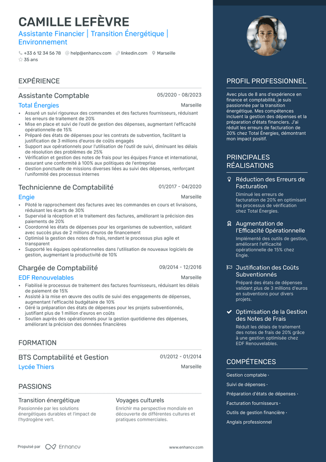 exemple de CV pour Assistant Financier
