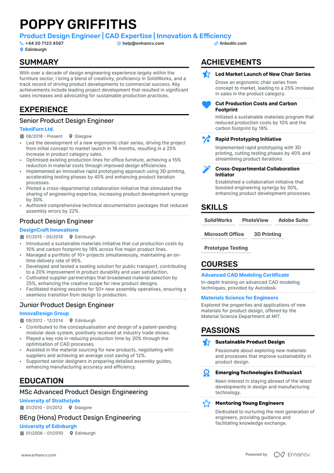 Design Engineer CV example