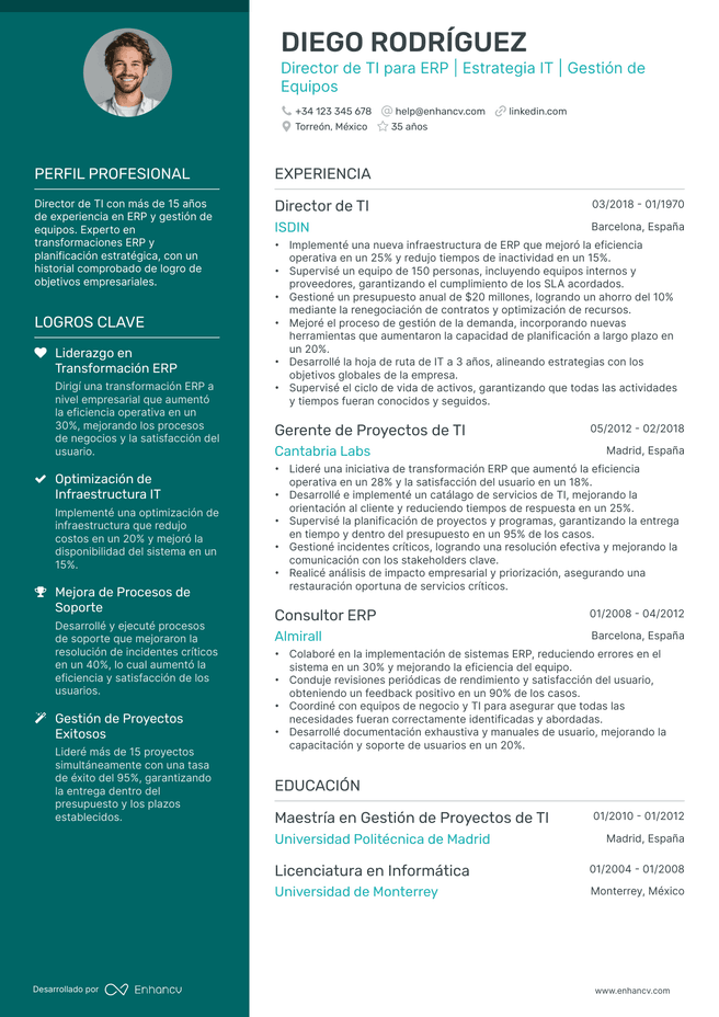 ejemplo de CV de Director de Informatica