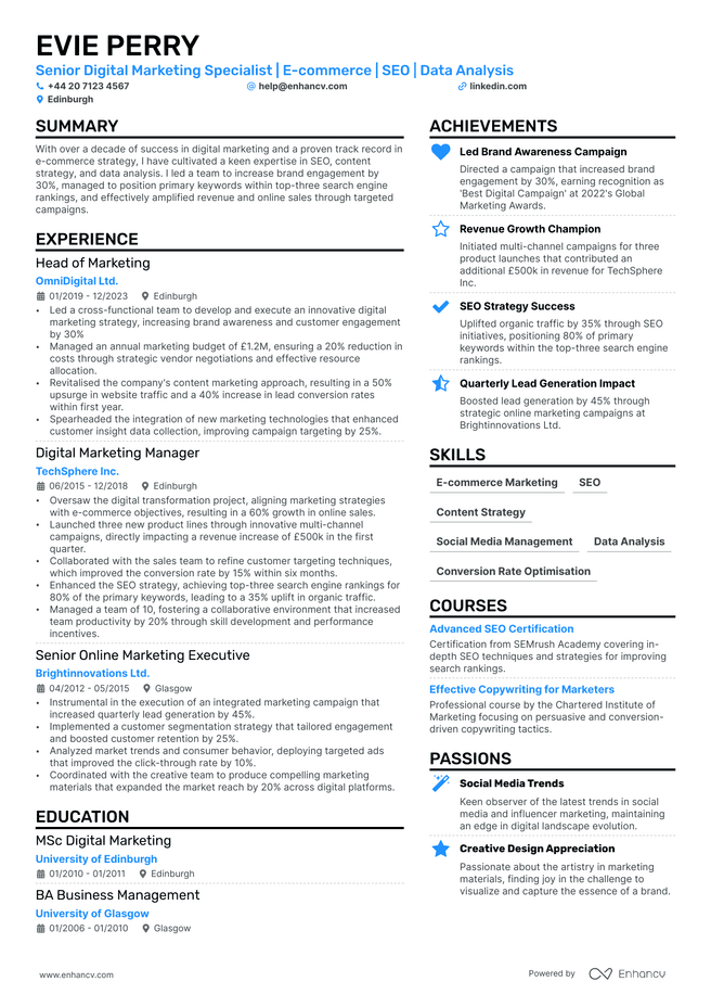 Marketing Director CV example