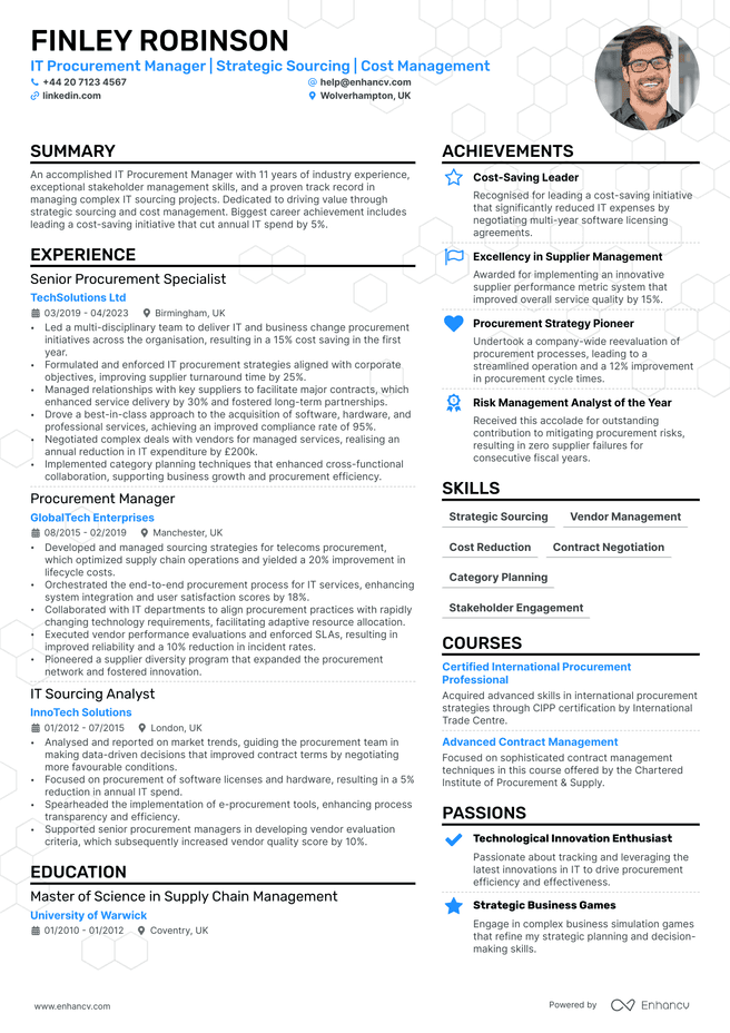 Procurement Manager CV example